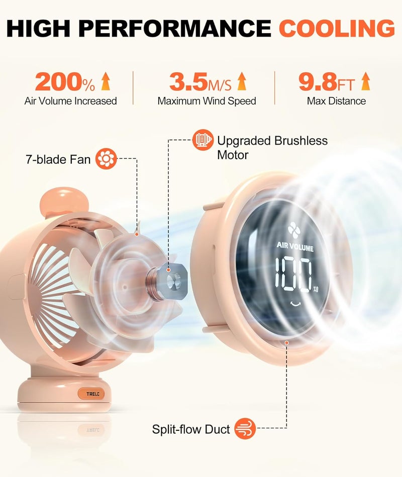 TRELC Baby Stroller Fan Large, Oscillating Turbo Portable Desk Fan Ultra Quiet with LED Display & Night Light, 1-100 Speeds, 3800mA Rechargeable Cooling Bladeless Fan for Office, Home, Crib (Orange) - Image 2